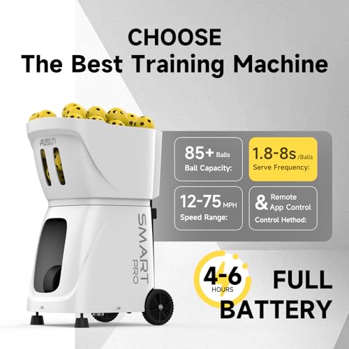 Pickleball Machine-PUSUN Launcher for Professional Training | App& Remote Control | Speed, Angle, Rotation Adjustment | Large Capacity (85+ Balls) | 4-6 Hour Battery Life | Self-Programming - color: White