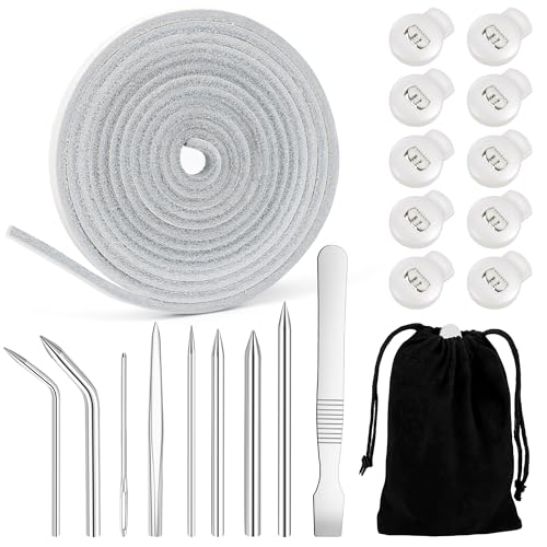 Anglekai 21PCS Baseball Glove Lace Needles Kit, Softball Glove Repair Lace Kit, 8PCS Needles/ 78 in Leather Strip/ 10 Locks/Bag (Grey White)