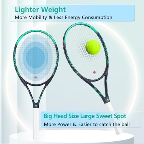Adult 2 Player Tennis Racket Perfect for Beginner and Professional Players, 27” Speed Tennis Racquet Include Tennis Balls, Overgrips, Tennis Bag, Vibration Dampe, Cover - color: 2 Pcs Green
