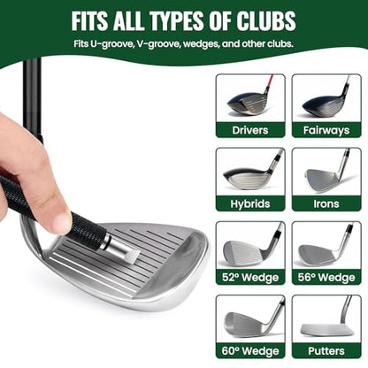 Golf Club Brush Cleaner with Golf Groove Sharpener Tool, 3 Replacement Brush Heads, 2 Retractable Clip，Golf Bag Golf Accessories for Men, Golf Gifts, Golf Ball Cleaner, Golf Cleaning Kit, Golf Stuff