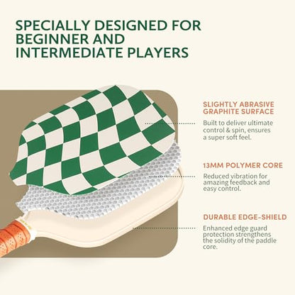 Pickleball Paddles Set of 2/4- USAPA Approved Graphite/Fiberglass Pickleball Racket, 2 Pickleball Rackets, 4 Balls and 1 Portable Carry Bag, Aesthetic Pickle Ball Set for Men Women Beginners - color: 4 Wave Check | Dark Green | Graphite