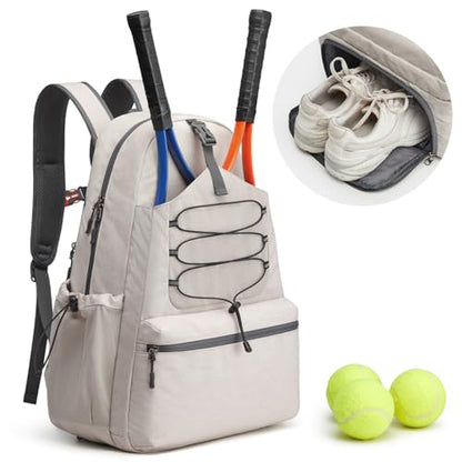 G4Free Tennis Bag, Tennis Backpack for Women Men, Large Pickleball Bag, Holds 4 Rackets with Shoe Compartment - color: Ivory