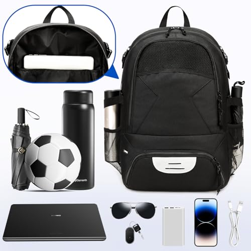 Basketball Bag Backpack, Large Capacity Sports Equipment Bags for Basketball, Soccer, and Volleyball. - color: black