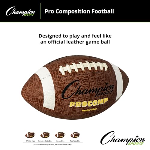 Champion Sports Pro & Composite Series Footballs – Water-Resistant Composite, Indoor/Outdoor, Official–Pee Wee Sizes - size: Junior, style: Pro Composite