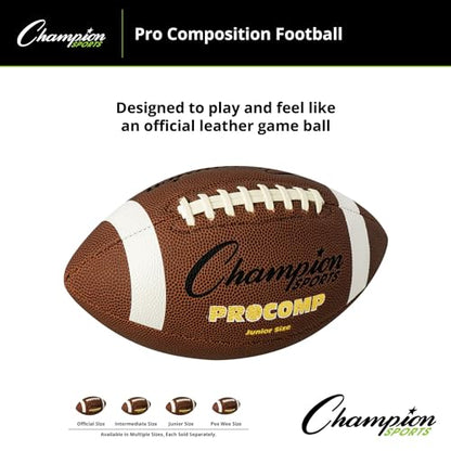 Champion Sports Pro & Composite Series Footballs – Water-Resistant Composite, Indoor/Outdoor, Official–Pee Wee Sizes - size: Junior, style: Pro Composite