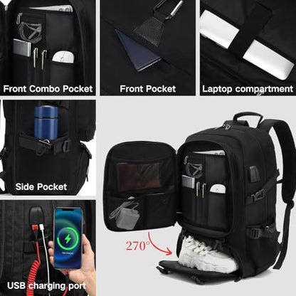 DUSLANG Travel laptop backpack, Extra Large 60L Traveling College Backpack,Large Capacity Backpack for Men Women,Fits 17 Inch Computer, USB Charging Port, Black