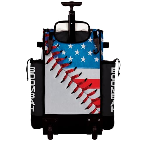 Boombah Rolling Superpack Baseball/Softball Gear Bag - Telescopic Handle - Holds 4 Bats - Wheeled Version - USA Baseball Classic White/Royal Blue/Red