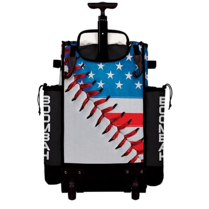 Boombah Rolling Superpack Baseball/Softball Gear Bag - Telescopic Handle - Holds 4 Bats - Wheeled Version - USA Baseball Classic White/Royal Blue/Red