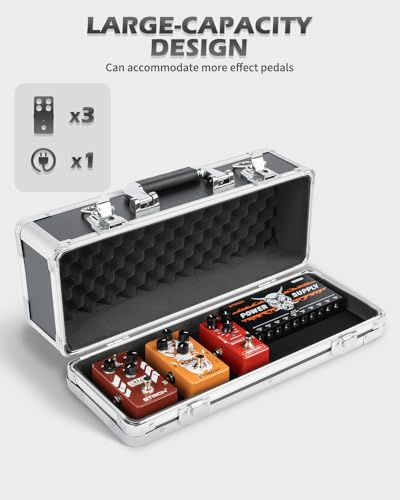STRICH Guitar Pedal Case MINI+16, 16.54" x 6.30" x 5.51" Deep Aluminum Locking Effect Pedal Case with Mounting Tape, Compatible with Single Pedals & Multi-Effects - size: MINI+ 16"