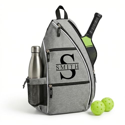 Personalized Pickleball Sling Bag Custom Paddle Backpack with Name or Logo Lightweight Durable Sports Gear Bag for Men Women Adjustable Strap Water Bottle Pocket Fence Hook Storage