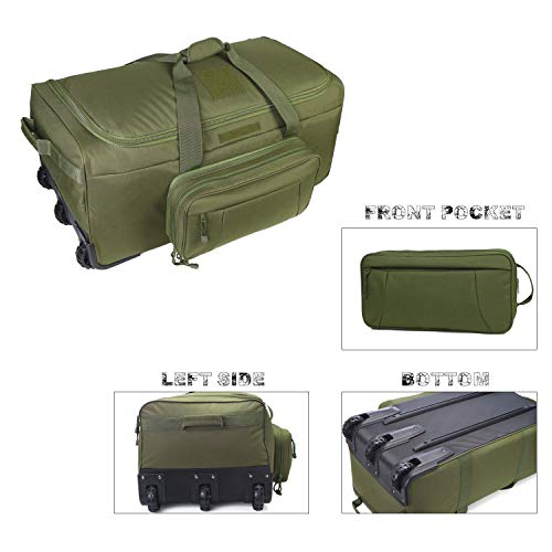 Heavy-Duty X-Large Military Tactical Wheeled Rolling Duffel Trolley Bag For Deployment Traveling Camping Sporting - color: Green