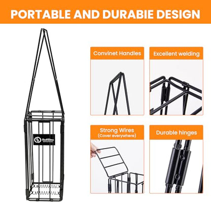 Foldable Tennis Ball Hopper - Collapsible Design Holds 25 Tennis or 16 Pickleballs, Dual Spring Pickup, No Assembly Portable Basket for Easy Storage & Court Practice