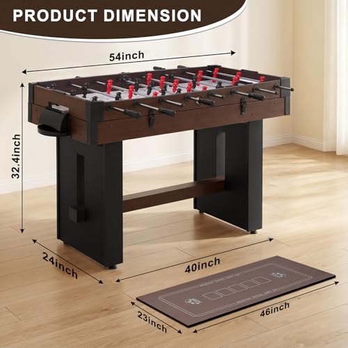 4-in-1 Multi Game Table, 54" Combination Game Table Set, Combo Games Table with Air Hockey, Table Tennis, Foosball, Poker Tabletop for Family, Game Room, Teenagers, Adults