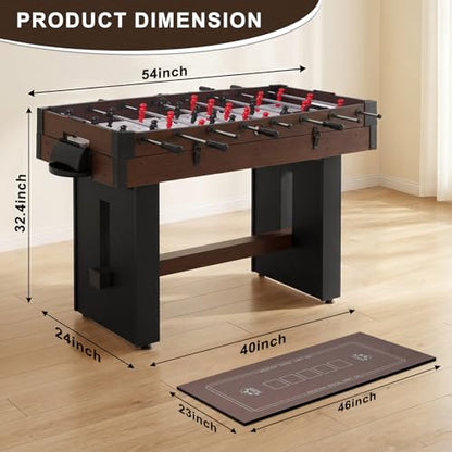 4-in-1 Multi Game Table, 54" Combination Game Table Set, Combo Games Table with Air Hockey, Table Tennis, Foosball, Poker Tabletop for Family, Game Room, Teenagers, Adults