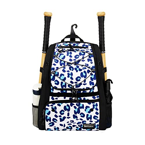 Youth Baseball Bag with Vented Shoe Compartment, Softball Bat Bag for Batting Mitten, Helmet, Teeball Gear - Adult Boys Girls Kids - color: Leo-print