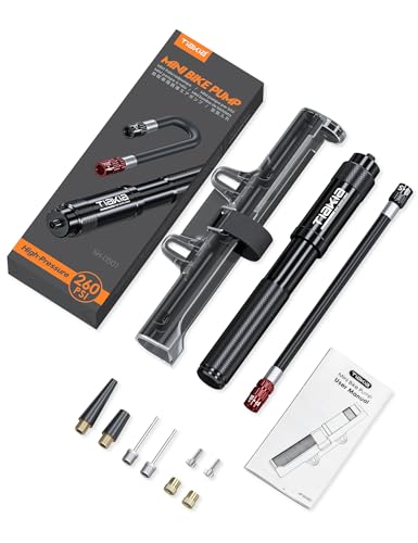 Tiakia Mini Bike Pump, Portable Bicycle Pump with Bracket, 260PSI High Pressure Frame Pump Air Hand Pump Fit Presta, Schrader & Woods Valves, Aluminum Alloy Tire Pump for Road/Mountain Bikes, Balls