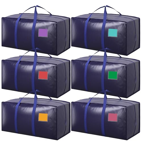 6 Pack Moving Bags Heavy Duty 210GSM with Full-Open Side Zipper, 93L 65lbs Waterproof Foldable Storage Totes for College Dorm Move-In, Moving Boxes Alternative & Home Organization, Blue - color: DarkBlue, size: 6 Pack