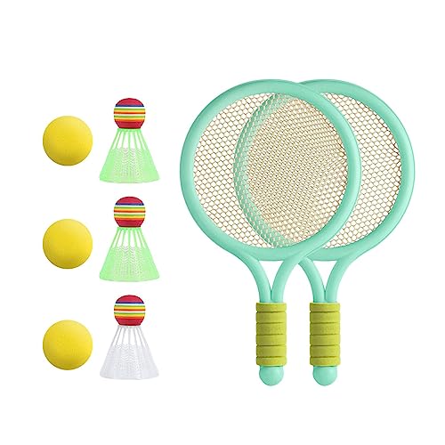 2 Pieces Tennis Rackets Kids Badminton Sets Tennis Racquets Shuttlecocks Portable EVA PVC Material Lightweight Comfortable Grip Suitable for Playgroun - color: Green