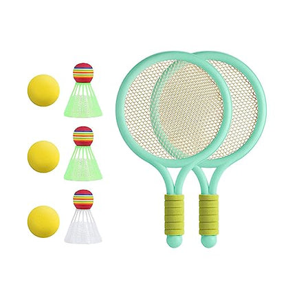 2 Pieces Tennis Rackets Kids Badminton Sets Tennis Racquets Shuttlecocks Portable EVA PVC Material Lightweight Comfortable Grip Suitable for Playgroun - color: Green