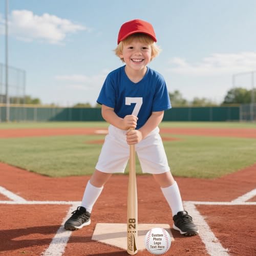 Personalized Mini Baseball Bat 18″Custom Wooden Bat Engraved Name Logo Number Customized Mini Bats for Tee Ball Small Training Baseball Gifts for Teams, Little League, Players,Games