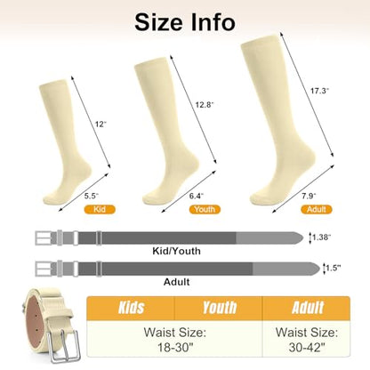 XZQTIVE Baseball Softball Socks and Baseball Softball Belt Combo Set Knee-High Soccer Socks for Kids Youth Adult - color: Cream, size: Adult