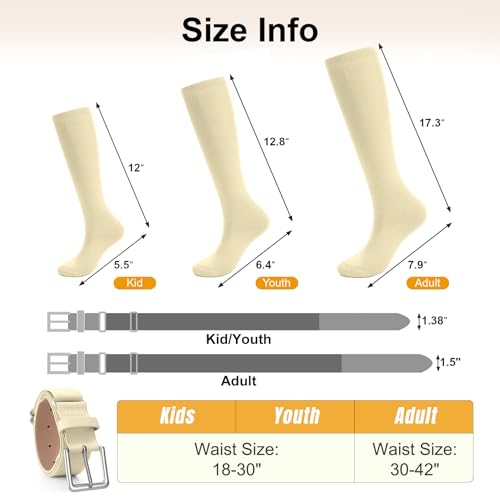 XZQTIVE Baseball Softball Socks and Baseball Softball Belt Combo Set Knee-High Soccer Socks for Kids Youth Adult - color: Cream, size: Youth