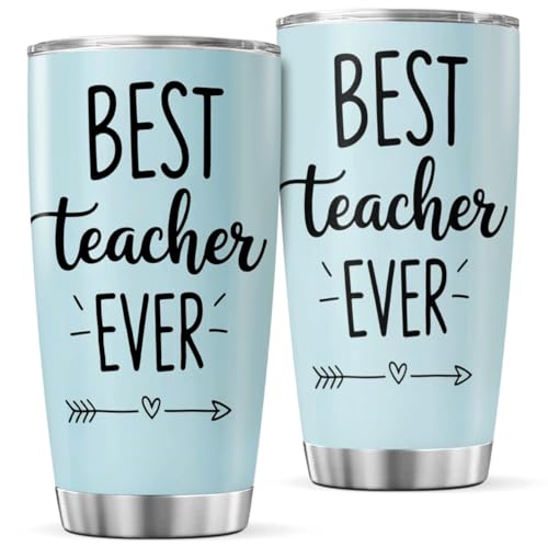 CUBICER Best Teacher Ever Tumbler Gift For Teachers Stainless Steel Insulated Travel Cup 20 Oz Durable Spill Proof Coffee Mug Appreciation Present Cool Drink Heat Bottle Hot Outdoor - color: Teacher Appreciation S0
