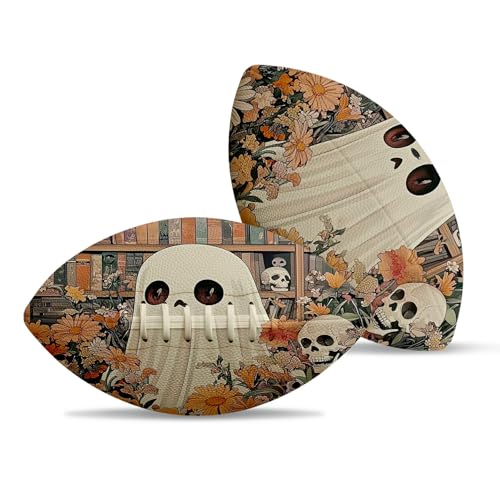 American Football, Official Size 11.9 x 7.3 Inch, Premium Composite Leather High-Grip Ball with Pro-Style Lacing, Unique Prints for Training, Games & Gifts - color: Ghost Skull Florals