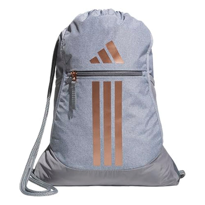 adidas Alliance Sackpack – Drawstring Backpack for Sports, Small Gym Bag - color: Twill Grey/Rose Gold/Grey/3