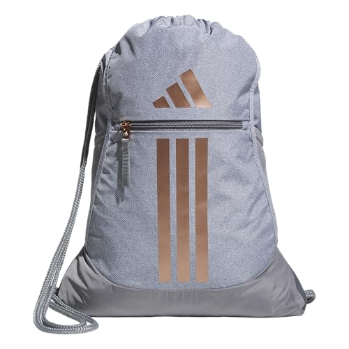 adidas Alliance Sackpack – Drawstring Backpack for Sports, Small Gym Bag - color: Twill Grey/Rose Gold/Grey/3