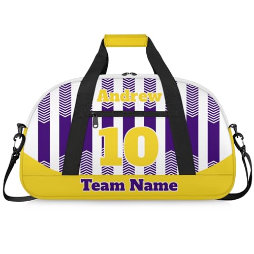 Basketball Soccer Gifts for Boys Girls - Custom Sports Duffle Bag, Personalized Name & Team Bag, Water-Resistant Gym Bag for Basketball, Soccer, Volleyball | Y-Purple Yellow - color: Y-Purple Yellow