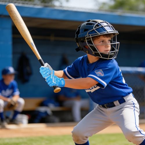 Youth Baseball Batting Gloves, Super Grip Kids Teeball & Softball Gloves for Boys & Girls - color: Blue/White, size: Youth M/L(6in-6.5in)
