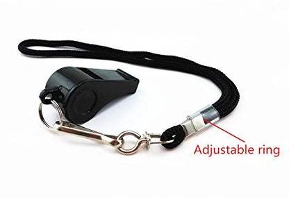 yueton Plastic Coach Whistles with Wrist Strap, Emergency Whistles with Short Lanyard, Pack of 6 (Black)