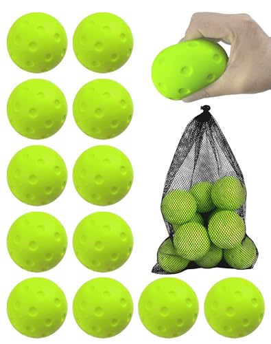 Tarutaru 12 Pack Foam Pickleball Balls - Silent Pickleballs for Outdoor or Indoor Practice - Quiet Pickle Ball Set, Noise Reducing, Soft, Durable, True Bounce, High Elasticity - color: Green