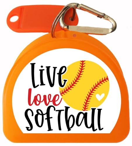 Softball Mouthguard Case with Carabiner & ID Tag (Orange) - color: Orange