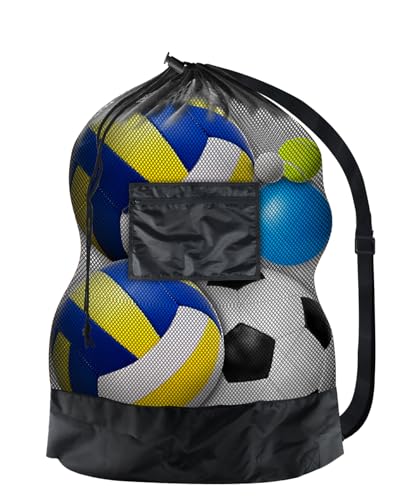 BROTOU Sports Mesh Bag Sports Equipment Bags Heavy Duty Drawstring Backpack Sport Balls Bag for Beach, Travel, Gym, Swimming Gear with Shoulder Strap