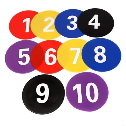 10pcs Numbered Floor Spots Markers Soccer Flat Sign Discs Footworks Training Mat - color: Multi