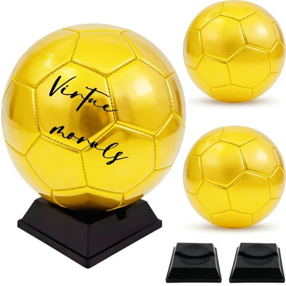 Gold Soccer Ball Size 3 Autograph Football with Display Stand and Air Pump for Trophies, Awards, Championship Party