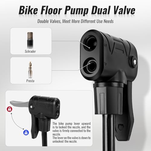 NUWAB Mini Bike Pump, 10 Inch Portable Hand Bicycle Pump, 100PSI, Support Shrader and Presta, Fast Air Out Ball Pump, Work with All Bikes and Balls, Swimming Ring, Come with Ball Needles, Nozzles