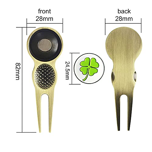 Myartte Golf Metal Divot Repair Tool with 24.5 mm Ball Marker - color: Four leaf clover Bronze