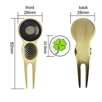 Myartte Golf Metal Divot Repair Tool with 24.5 mm Ball Marker - color: Four leaf clover Bronze