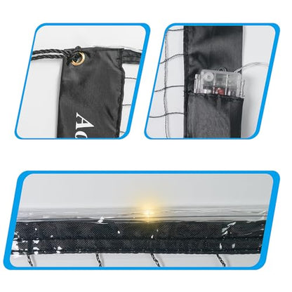 Aoneky 20ft LED Light Up Badminton Net, Glow in Dark Outdoor Sports Net with 4 Ropes, Portable for Backyard Beach Night Games
