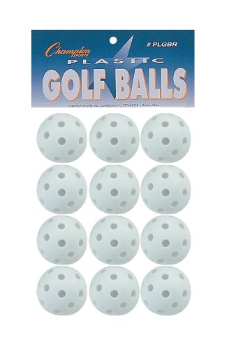 Champion Sports Plastic Golf Practice Balls, 12 Pack, White – Durable Hollow Design, Lightweight Limited-Flight Training Balls - style: 12-Pack White Hollow Golf Balls (Retail Pack)