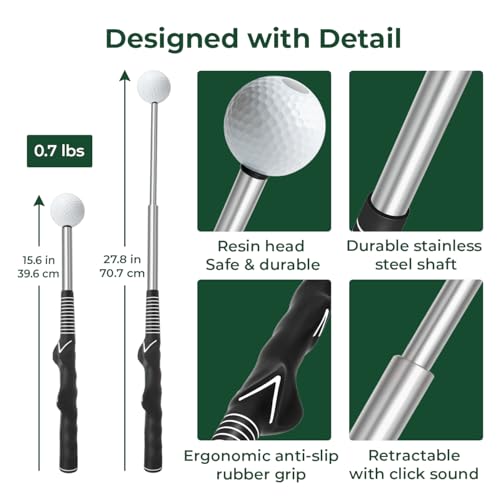Tempo Stick Golf, Retractable Golf Swing Training Aid Right Handed, Telescopic Click with Grip Trainer for Daily Warm-Up, Best Indoor Golf Swing Trainer, Practice Club and Beginners