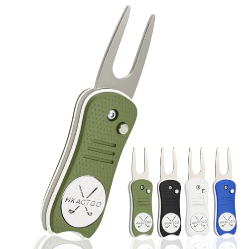 Golf Divot Repair Tool with Premium Metal Gift Box, Heavy Duty 2-Layer Stainless Steel & ABS, Thicker & Harder Prongs, Foldable, Magnetic Ball Marker,Green - color: Green