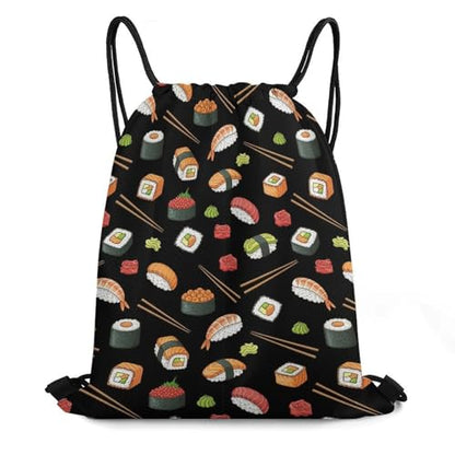 Travel Drawstring Backpack Theft Proof Cinch Sack Water Resistant Sackpack for Camping Hiking Outdoor Sports, Japanese Sushi Bags - color: Picture (368)