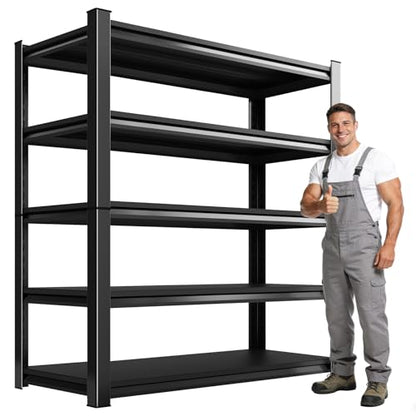 Garage Shelving, 5-Tier Garage Storage Shelves, 2000LBS Heavy Duty Shelves, 72" H x 46" W x 19.6" D Metal Shelving Unit, Utility Adjustable Storage Shelf for Warehouse, Basement, Closet - size: 72"H x 46"W x 19.6"D