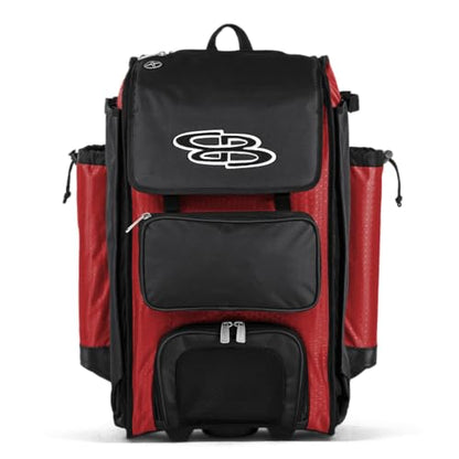 Boombah Catchers Superpack Hybrid Rolling Bat Bag - Multiple Colors - Wheeled & Backpack Version - color: Red/Black