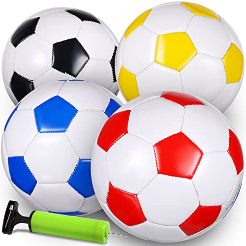 HyDren 4 Pcs Soccer Ball with Pump Official Size 4/5 Deflated Soccer Balls Bulk for Outdoor Indoor Practice Training Sport Gift for Kid Teen Youth Adult Back to School - size: Size 5, style: Classic