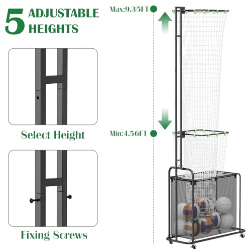 Volleyball Setter Training Equipment Net Volleyball Setting Trainer Setter Net with 5 Adjustable Angles & Heights, Indoor Outdoor Volleyball Practice Equipment for Serving, Spiking and Setting, Black
